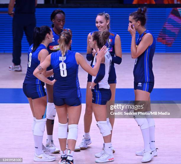 Players of Italy during the Women´s Volleyball Nations League Final Match between Italy and Brazil at Ankara Sports Hall on July 17, 2022 in Ankara,...