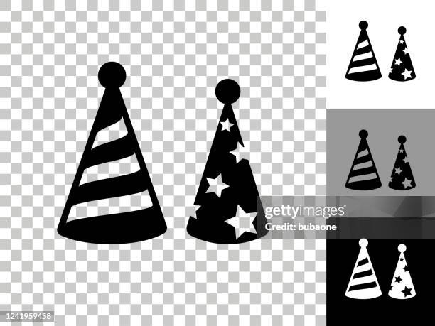 holiday party hats icon on checkerboard transparent background - party hat stock illustrations
