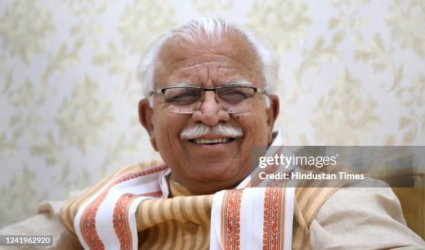 Haryana Chief Minister Manohar Lal Khattar during an exclusive interview with Hindustan Times at his residence, on July 17, 2022 in Chandigarh, India.