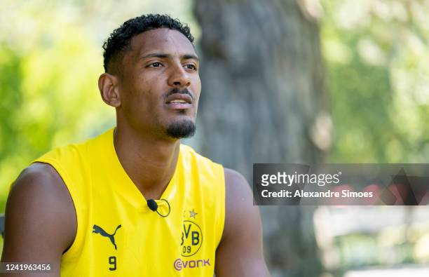 Sebastien Haller of Borussia Dortmund during an interview at the Borussia Dortmund Training Camp on July 17, 2022 in Bad Ragaz.