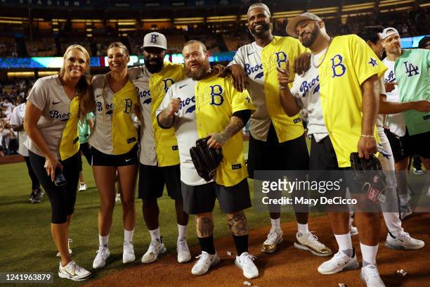 Members of Team Brooklyn pose for a photo after the MGM All-Star Celebrity Softball Game at Dodger Stadium on Saturday, July 16, 2022 in Los Angeles,...