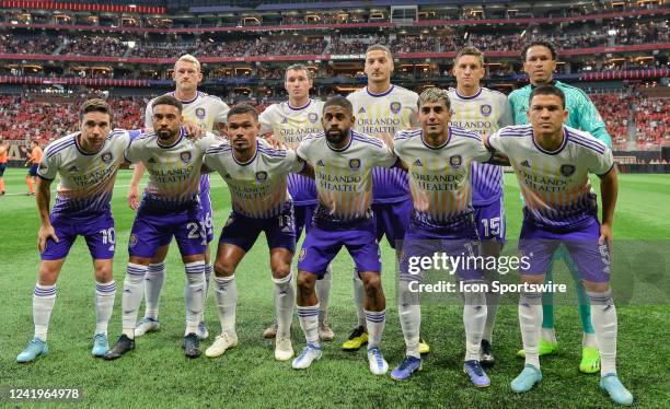 The Orlando starting 11 pose for a photo prior to the start of the MLS match between Orlando City SC and Atlanta United FC on July 17th, 2022 at...