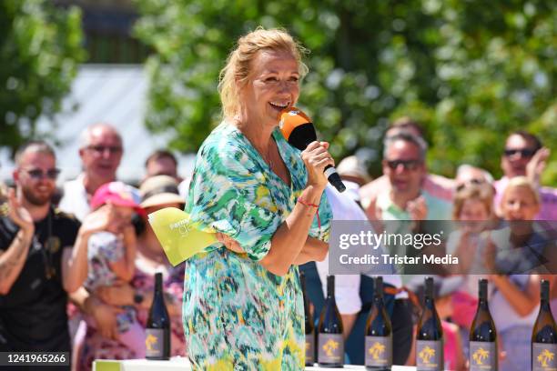 Andrea "Kiwi" Kiewel during the "ZDF Fernsehgarten" TV show at ZDF Sendezentrum on July 17, 2022 in Mainz, Germany.