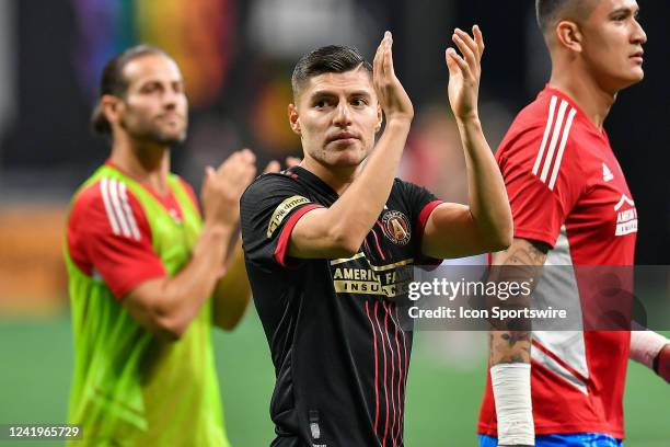 Atlanta forward Ronaldo Cisneros acknowledges the fans following the conclusion of the MLS match between Orlando City SC and Atlanta United FC on...