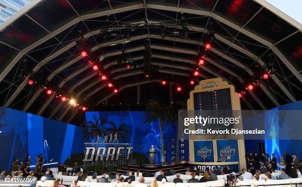 Robert Manfred, commissioner of Major League Baseball, opens the 2022 MLB Draft at XBOX Plaza on July 17, 2022 in Los Angeles, California.