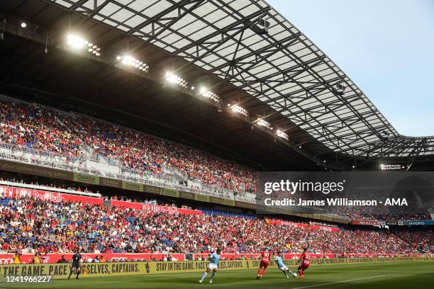 General view of action at Red Bull Arena during the Major League Soccer match between New York Red Bulls and New York City FC at Red Bull Arena on...