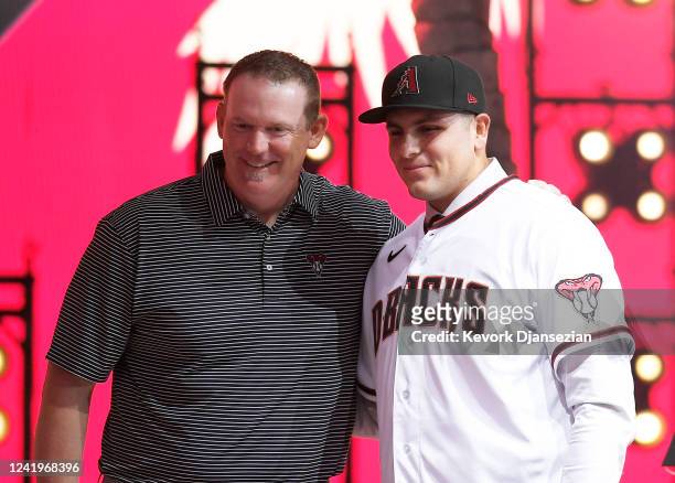 Putz poses with Ian Melendez, picked 43rd by the Arizona Diamondbacks, during the second round at the 2022 MLB Draft at XBOX Plaza on July 17, 2022...
