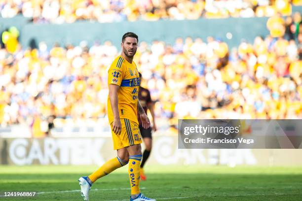 André-Pierre Gignac of Tigres looks on during the 3rd round match between Tigres UANL and Tijuana as part of the Torneo Apertura 2022 Liga MX at...