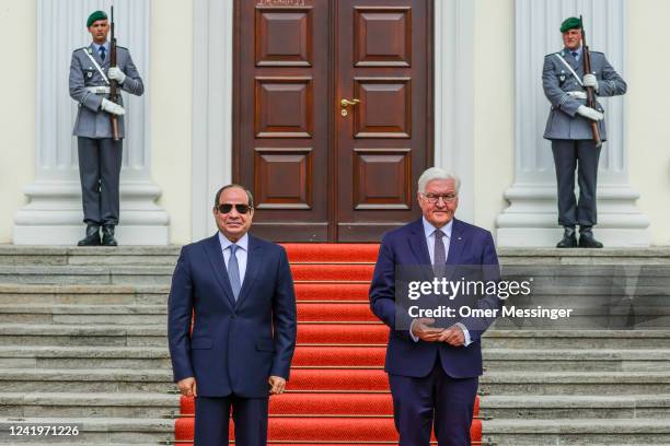 German President, Frank-Walter Steinmeier welcomes Egyptian President Abdel Fattah al-Sisi at Bellevue Palace on July 18, 2022 in Berlin, Germany....