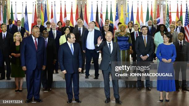 Egypt's Foreign Minister Sameh Shoukry, Egypt's President Abdel Fattah al-Sisi, German Chancellor Olaf Scholz and German Foreign Minister Annalena...