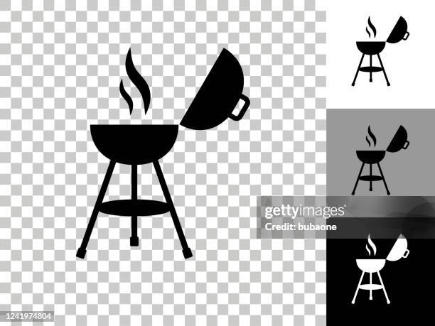 barbecue grill icon on checkerboard transparent background - steam transparent background stock illustrations