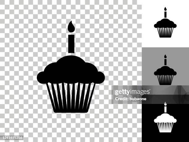 birthday cupcake icon on checkerboard transparent background - birthday candles stock illustrations