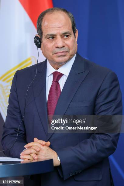 German Chancellor Olaf Scholz and Egyptian President Abdel Fattah el-Sisi attend a joint press conference at the federal chancellery on July 18, 2022...