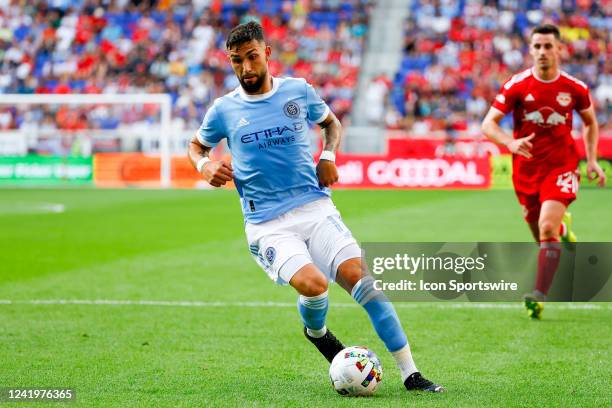 New York City FC midfielder Valentín Castellanos controls the ball during the first half of the Major League Soccer game between the New York Red...