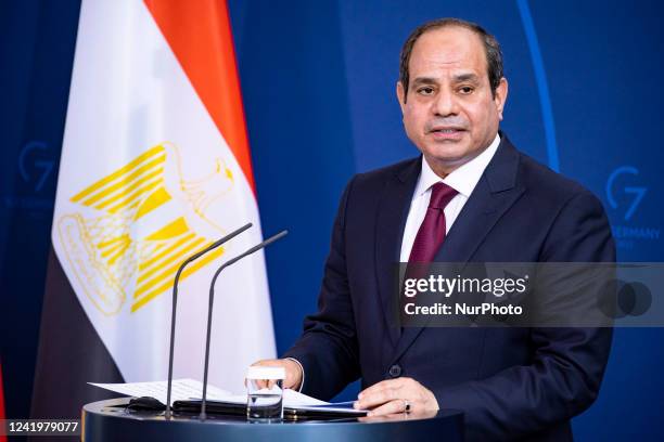 Egyptian President Abdel Fattah el-Sisi holds a press conference with German Chancellor Olaf Scholz at the Chancellery in Berlin, Germany on July 18,...