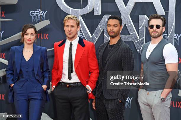 Ana de Armas, Ryan Gosling, Rege-Jean Page and Chris Evans attend the The Gray Man Netflix special screening at Zoopalast on July 18, 2022 in Berlin,...