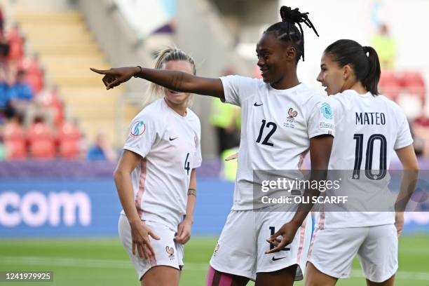 France's striker Melvine Malard celebrates scoring the opening goal during the UEFA Women's Euro 2022 Group D football match between Iceland and...