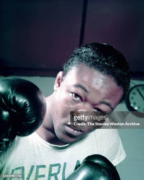 Welterweight professional boxer Kid Gavilan of Cuba poses for a portrait circa 1950's at Stillman's Gym in New York, New York.