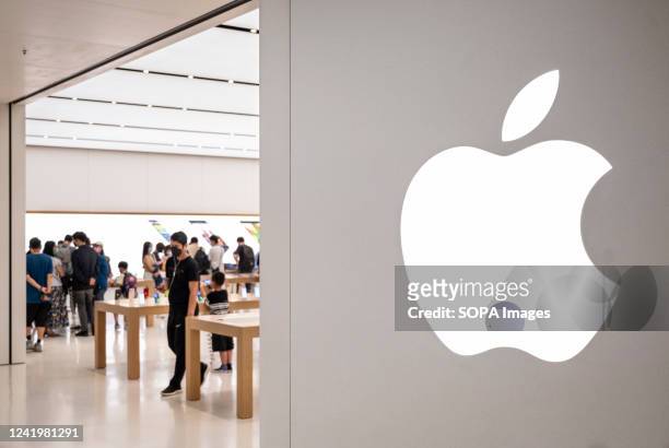 American multinational technology company Apple logo and store in Hong Kong.