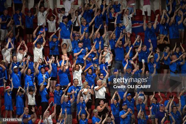 Iceland fans clap during the UEFA Women's Euro 2022 Group D football match between Iceland and France at New York Stadium in Rotherham, northern...