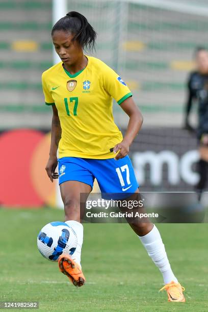Ary Borges of Brazil controls the ball during a match between Venezuela and Brazil as part of Women's CONMEBOL Copa America 2022 at Centenario...