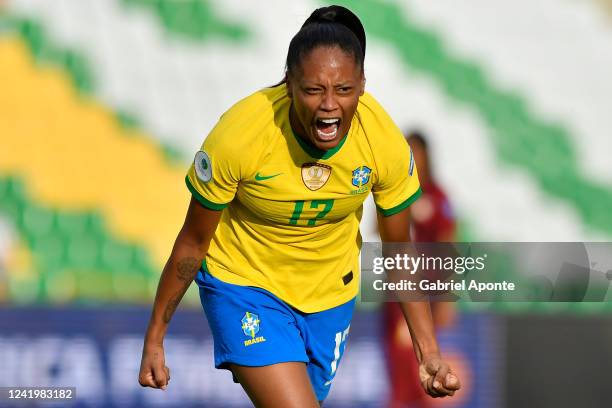 Ary Borges of Brazil celebrates after scoring the second goal of her team during a match between Venezuela and Brazil as part of Women's CONMEBOL...