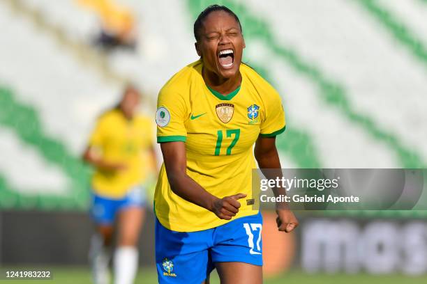 Ary Borges of Brazil celebrates after scoring the second goal of her team during a match between Venezuela and Brazil as part of Women's CONMEBOL...