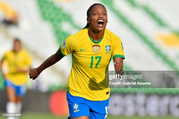 Ary Borges of Brazil celebrates after scoring the second goal of her team during a match between Venezuela and Brazil as part of Women's CONMEBOL...