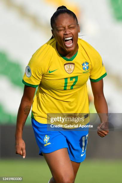 Ary Borges of Brazil celebrates after scoring the second goal of her team during a match between Venezuela and Brazil as part of Women's CONMEBOL...