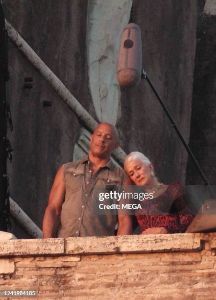 Vin Diesel and Helen Mirren are seen filming "Fast X" on July 18, 2022 in Rome, Italy