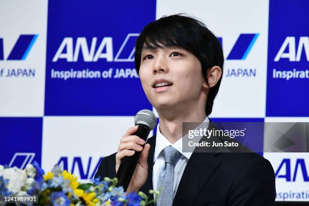 Figure skater Yuzuru Hanyu attends the press conference on July 19, 2022 in Tokyo, Japan.