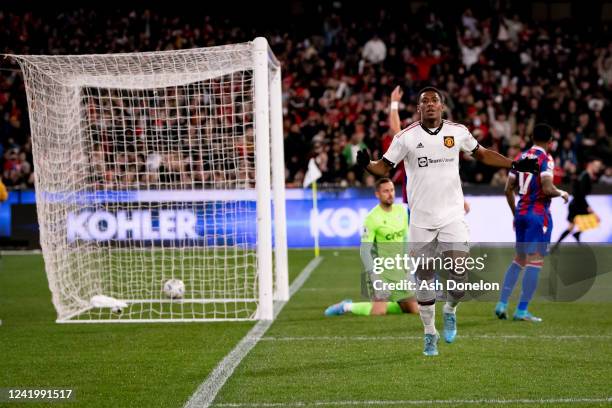 Anthony Martial of Manchester United celebrates scoring a goal to make the score 1-0 during the Pre-Season Friendly match between Manchester United...