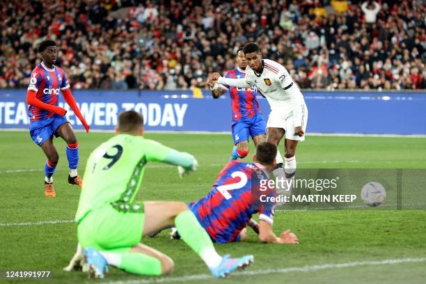 Manchester United's Marcus Rashford scores against Crystal Palace during the pre-season football match between English Premier League teams...