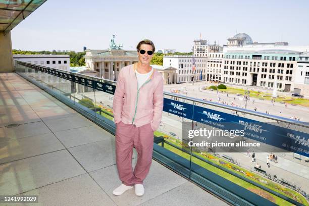 Brad Pitt, U.S. Actor, at a photocall on the occasion of the German premiere of the feature film "Bullet Train" on a terrace of the Academy of Arts...