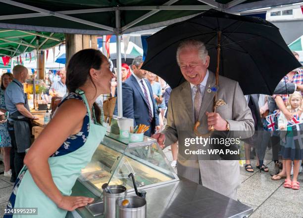 Prince Charles, Prince of Wales and Camilla, Duchess of Cornwall visit Launceston in a thunder storm where His Royal Highness was proclaimed The Duke...