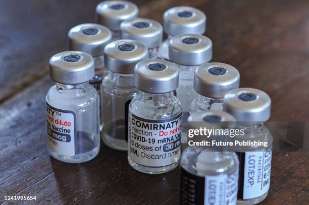 Doses of Pfizer Covid-19 vaccine during a health campaign at UCEP Ghasitula School campus in Ward 10 of Sylhet City Corporation, Bangladesh. On July...