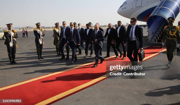 Russian President Vladimir Putin leaves his presidential plane during the welcoming ceremony at the airport, July 19 in Tehran, Iran. Russian...