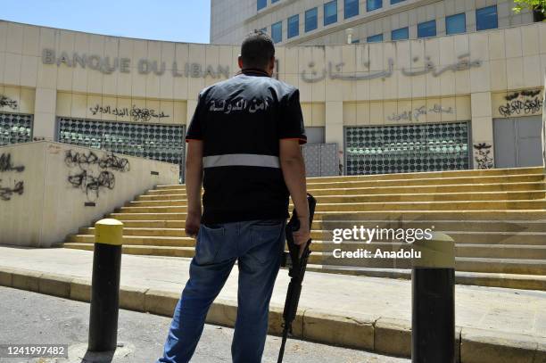 Security forces raid the central bank in search of its governor Riad Salameh in the capital Beirut, Lebanon on July 19, 2022. The raid came upon a...