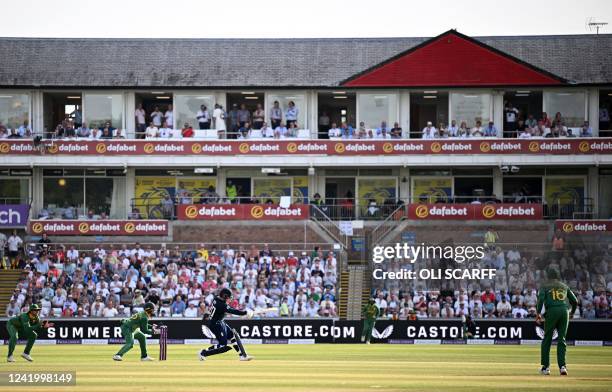 England's Jason Roy plays a shot during the first One Day International cricket match between England and South Africa at the Riverside cricket...