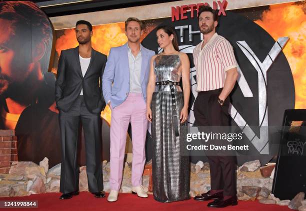 Rege-Jean Page, Ryan Gosling, Ana de Armas and Chris Evans attend a special screening of "The Gray Man" at BFI Southbank on July 19, 2022 in London,...