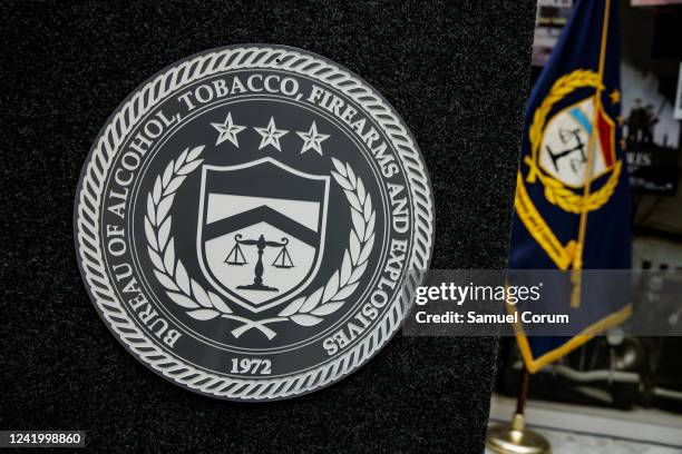 The Bureau of Alcohol, Tobacco, Firearms, and Explosives is seen on the podium before the ceremonial swearing-in of Steven Dettelbach as the second...