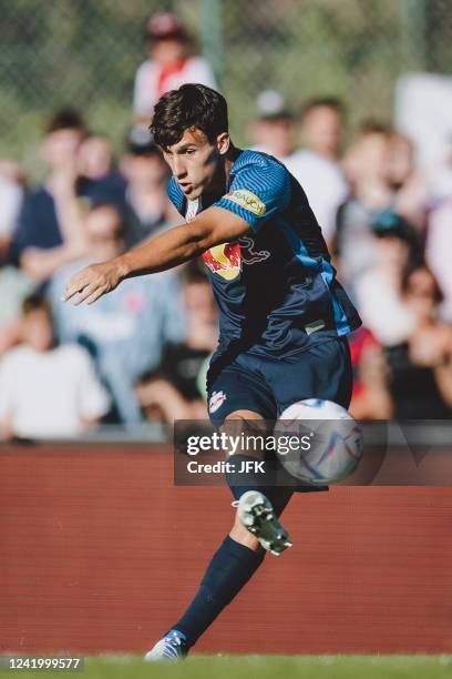 Salzburg's Nicolas Capaldo kicks the ball during a friendly match between Red Bull Salzburg and Ajax Amsterdam, on July 19, 2022 in Saalfelden am...