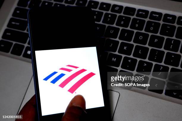 In this photo illustration a Bank of America logo seen displayed on an android mobile smartphone.