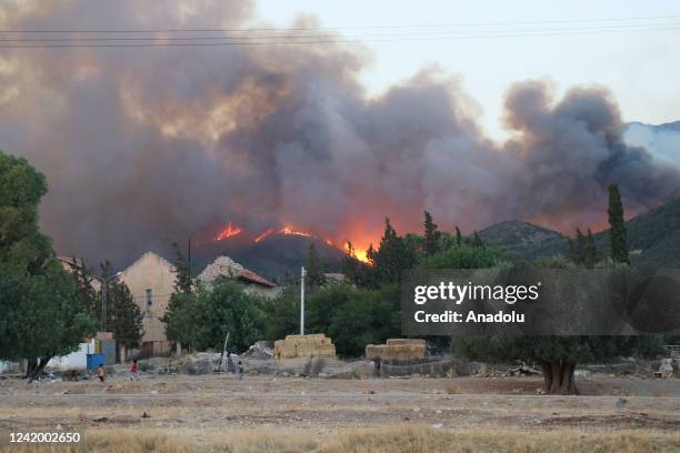 Smoke rises over the Mount Boukornine during a forest fire in Tunis, Tunisia on July 19, 2022.