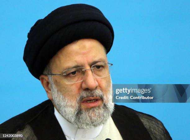 Iranian President Ebrahim Raisi speaks during a joint press conference July 19, 2022 in Tehran, Iran. Russian President Vladimir Putin and Turkish...