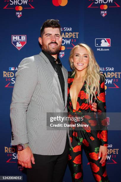 Carlos Rodon of the San Francisco Giants poses for a photo with family during the All-Star Red Carpet Show at L.A. Live on Tuesday, July 19, 2022 in...