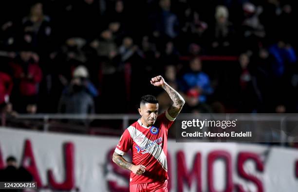 Gabriel Carabajal of Argentinos Juniors celebrates after scoring the first goal of his team during a match between Argentinos Juniors and Boca...
