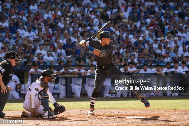 Aaron Judge of the New York Yankees bats during the first inning of the 92nd MLB All-Star Game presented by Mastercard on July 19, 2022 at Dodger...