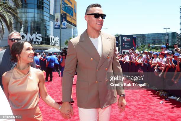 Aaron Judge of the New York Yankees walks the red carpet during the 92nd MLB All-Star Game presented by Mastercard at Dodger Stadium on Tuesday, July...