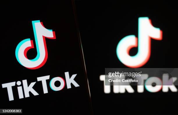 The logo of TikTok, Hangzhou, Zhejiang Province, China, July 20, 2022. TikTok, a social platform owned by ByteDance, spent an average of 23.6 hours...